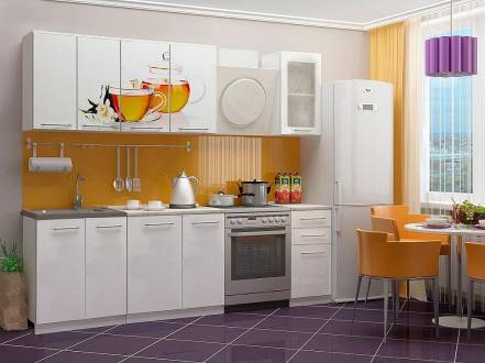 Кухня фотопечать Липовый чай 1,8м (Белый глянец, Белый (Антарес)) фото