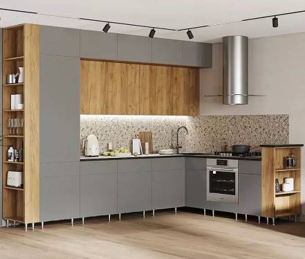 Кухня Техно-5 3,2*2,24м (490) (Дуб Крафт/Браш Текстура Грей, Дуб Крафт (Кастилло темный)) фото