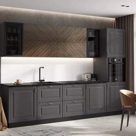 Кухня Престиж 3 0 490 Компоновка 1 Графит New Прайм Графит Кастилло фото