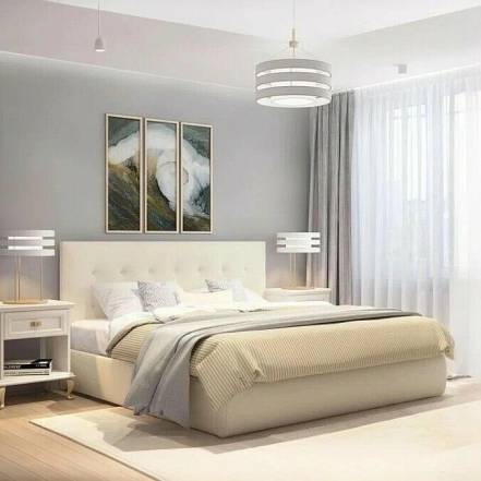 Кровать Селеста велюр бежевый 1800x2000, ортопедическое основание, изголовье мягкое фото