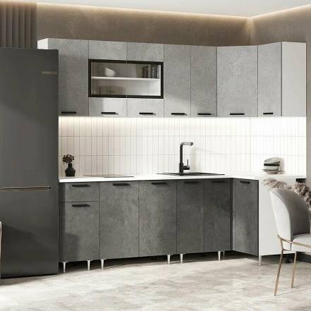 ЛДСП Кухня Рио NEW 2,4х1,0м (490) (Бетон светлый/Бетон темный, Белый (Антарес)) photo ЛДСП Кухня Рио NEW 2,4х1,0м (490) (Бетон светлый/Бетон темный, Белый (Антарес)) фото