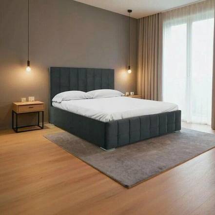 Кровать Пассаж велюр серый без подъёмного механизма 1600x2000, без ортопедического основания, изголовье мягкое фото